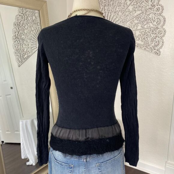 Whimsygoth Soft Grunge Black Silk Cashmere Mohair Textured Long Sleeve Top S - Picture 5 of 7